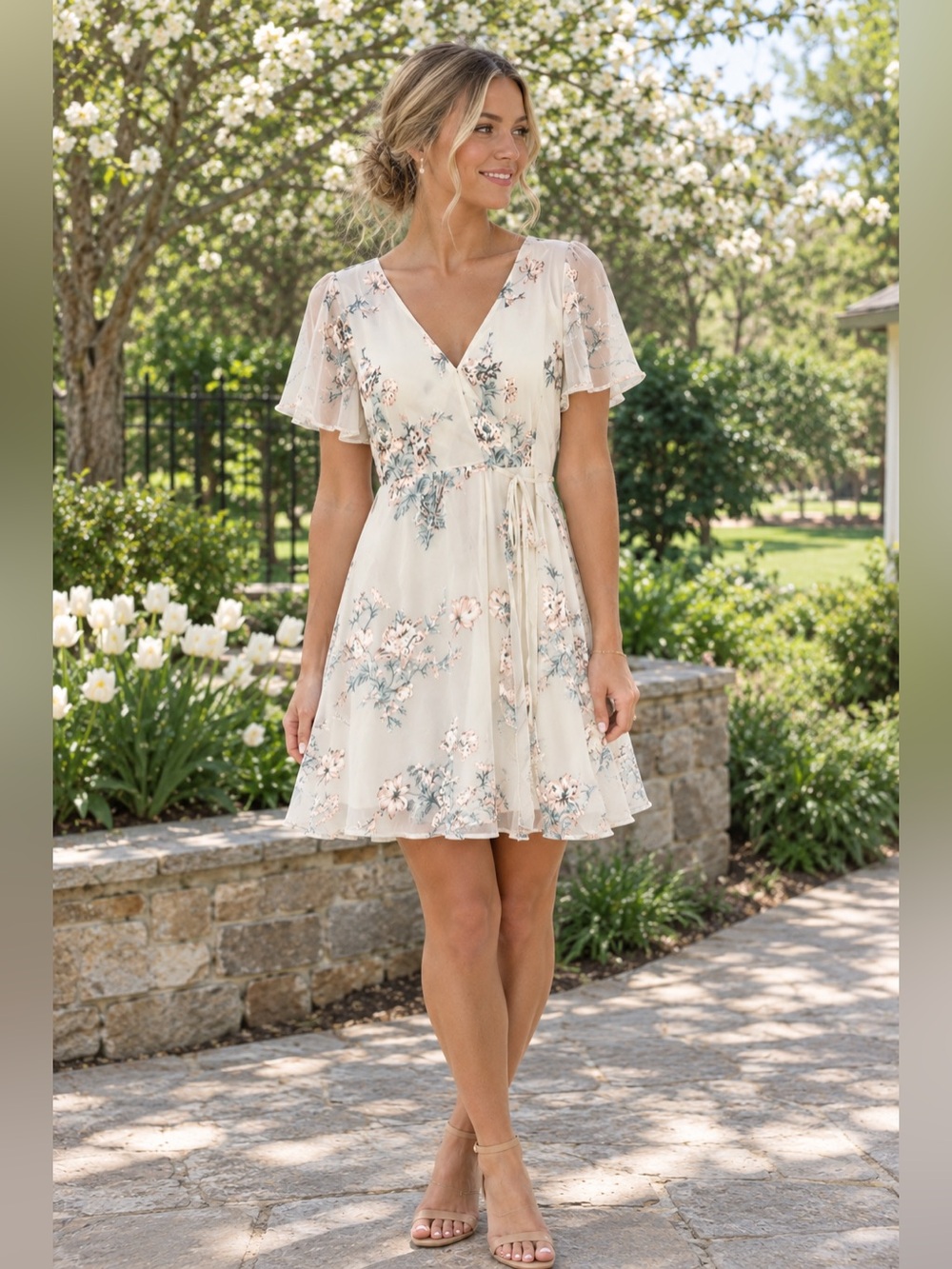 ASTR the Label Silk Blend Floral Wrap Dress